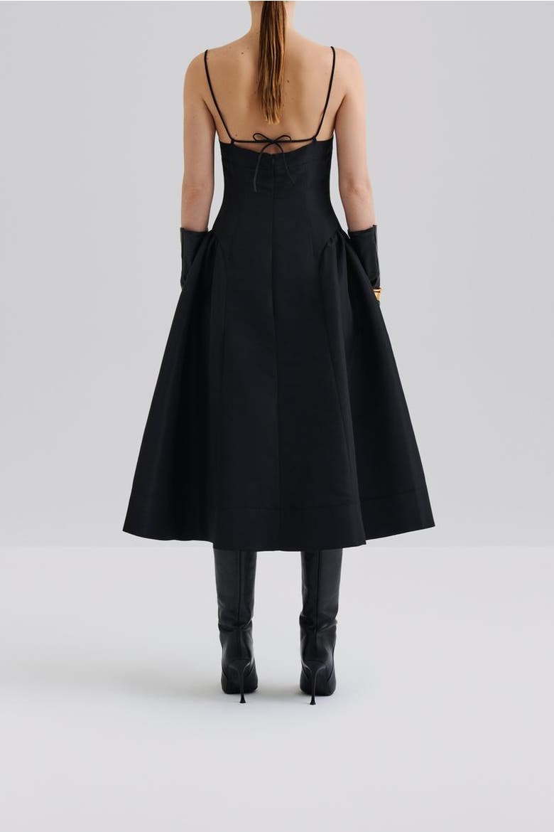 Calista Exaggerated Hip Midi Dress, Alternate, color, Black