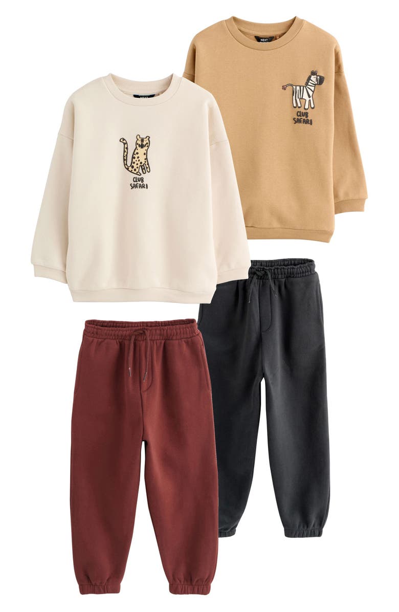 NEXT Kids' Assorted 4-Pack Safari Sweatshirt & Joggers Sets, Main, color, Brown
