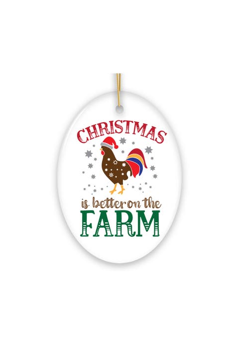 Better On The Farm Santa Rooster Ceramic Ornament