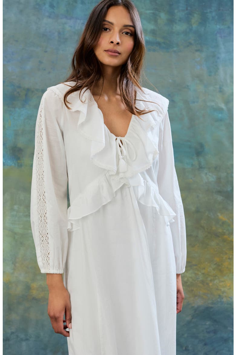 Ruffle Long Sleeve Midi Dress, Alternate, color, IVORY
