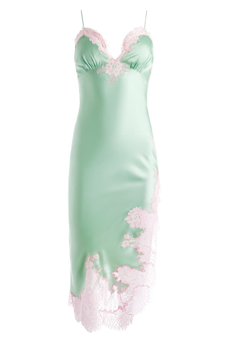 Kerr Lace Trim Asymmetric Hem Midi Slipdress, Alternate, color, PISTACHIO