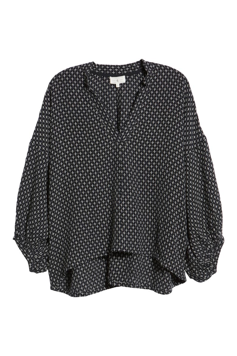 Pickstitched Poet Blouse, Alternate, color, BLACK/ WHITE