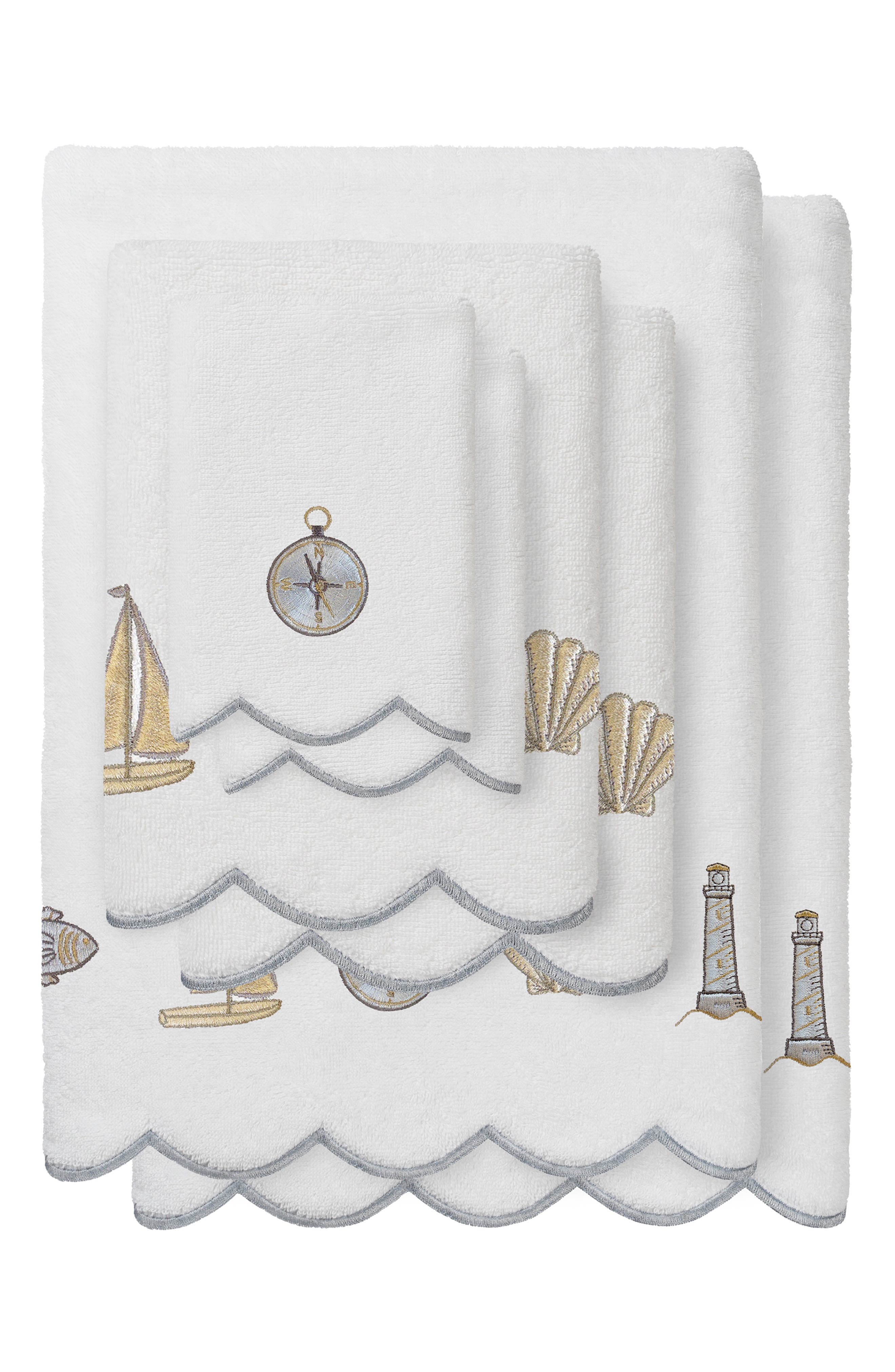 6-Piece Sea Joy Embroidered Turkish Cotton Towel Set