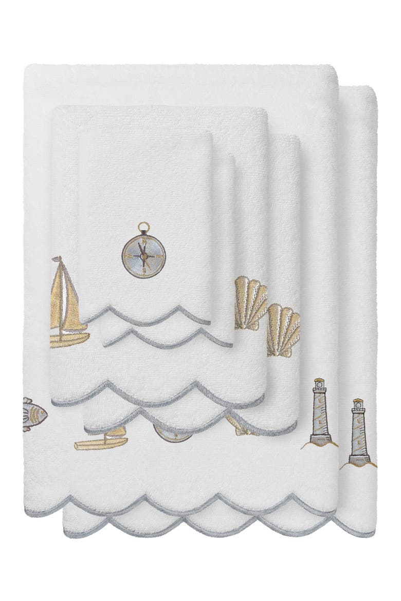 6-Piece Sea Joy Embroidered Turkish Cotton Towel Set, Main, color, WHITE/ GRAY