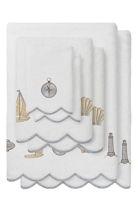 6-Piece Sea Joy Embroidered Turkish Cotton Towel Set