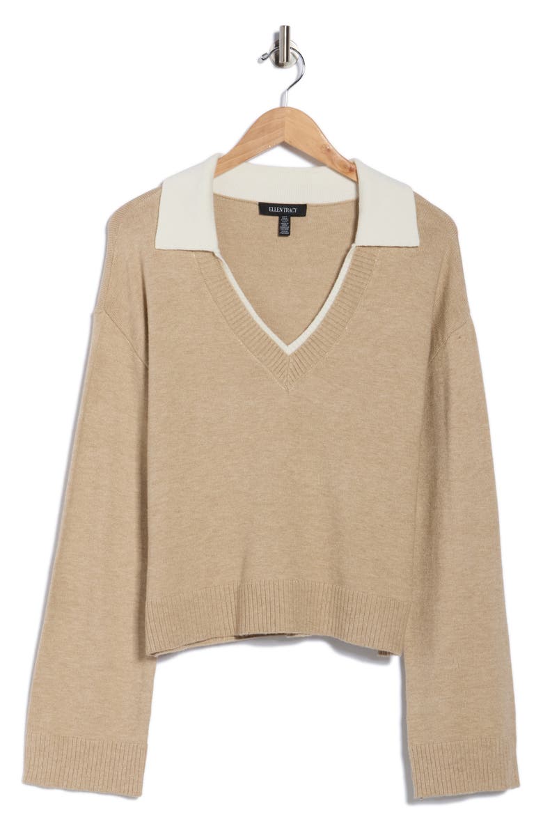Ellen Tracy Double Collar Sweater, Alternate, color, Camel Mix