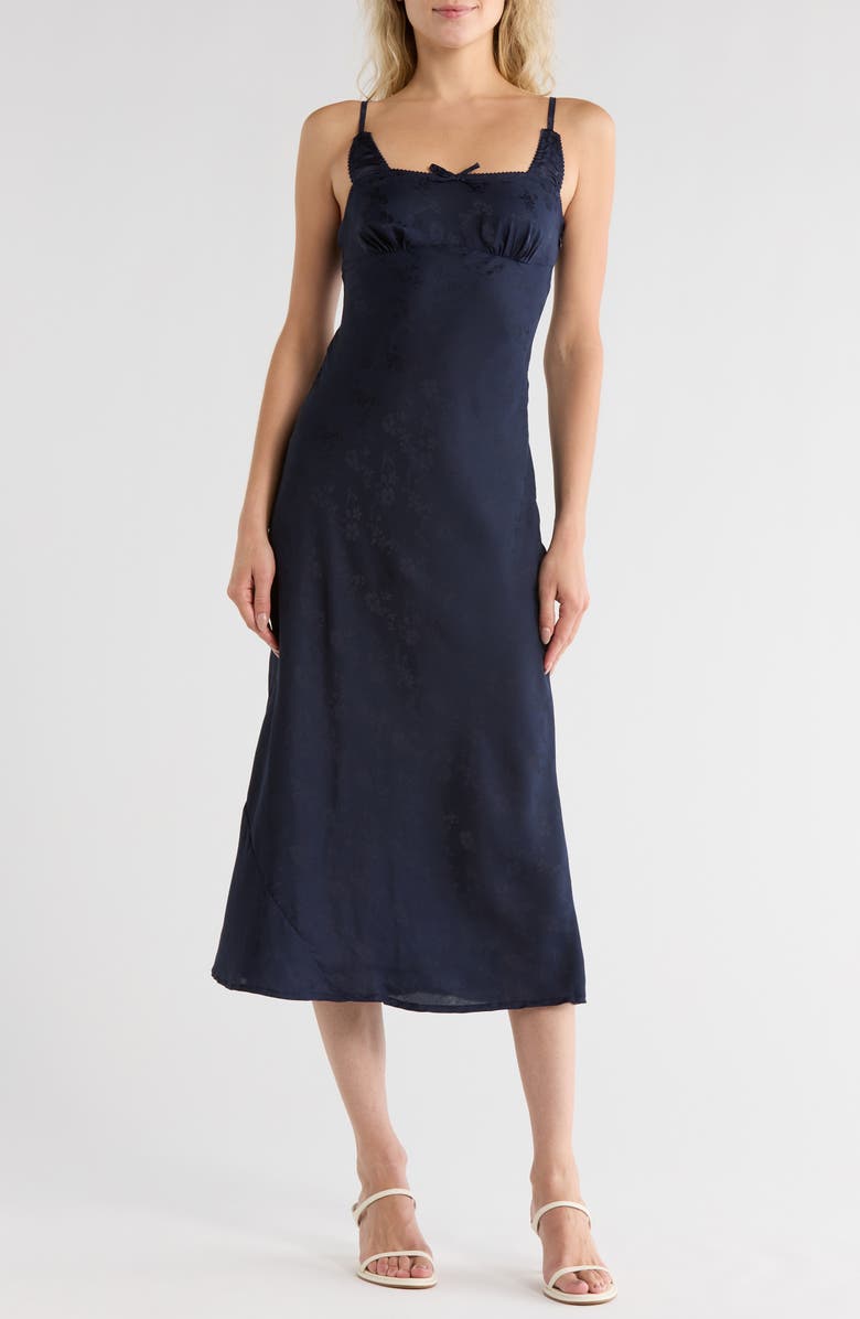 ASOS DESIGN Floral Jacquard Midi Slipdress, Main, color, Navy