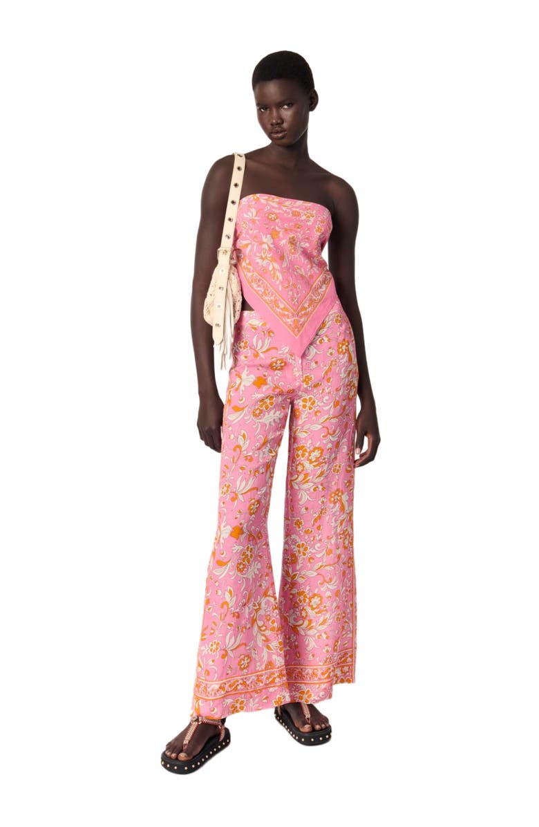 maje Patterned linen trousers, Alternate, color,