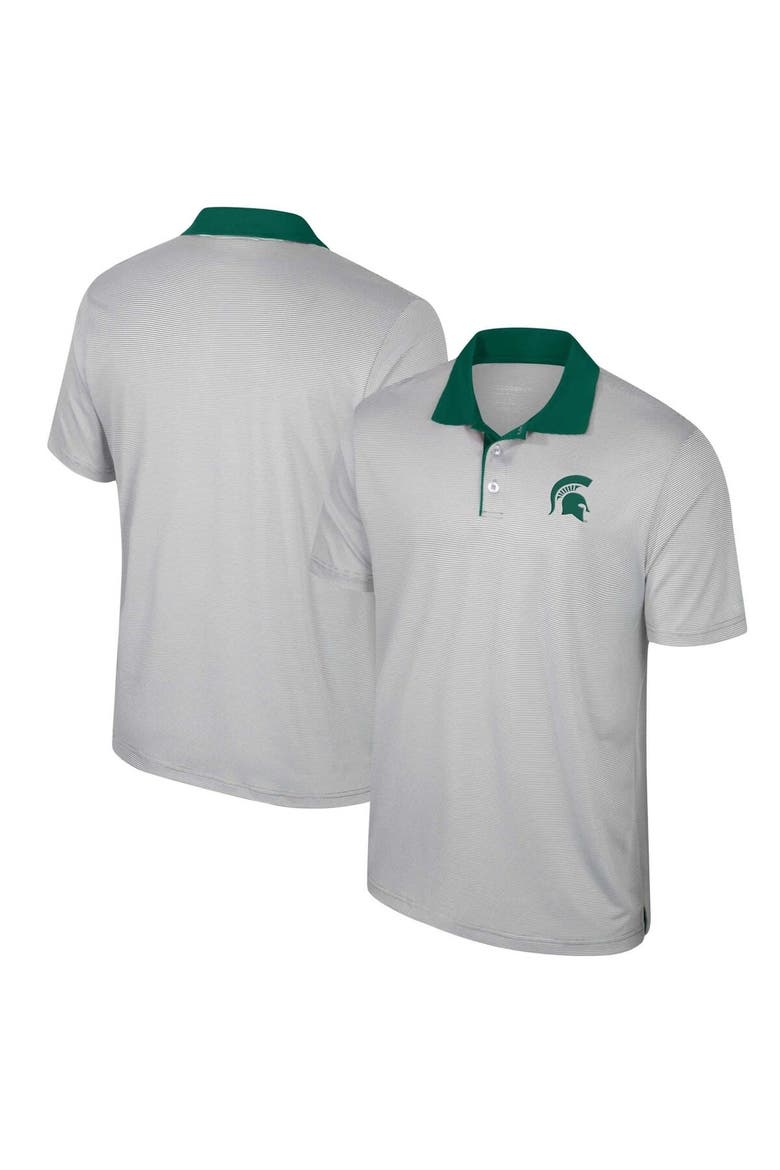 Men's Colosseum Gray Michigan State Spartans Big & Tall Tuck Striped Polo, Alternate, color, Gray