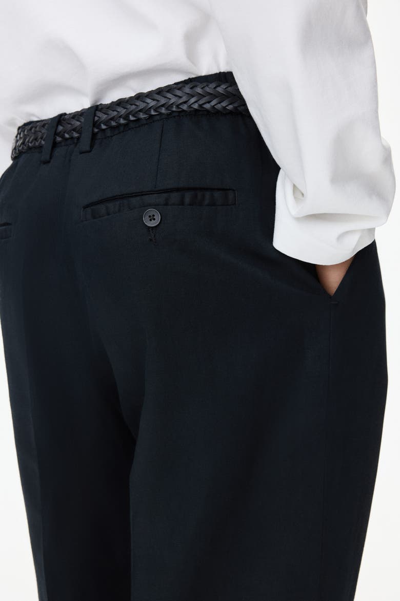 Loose-Fit Wide-Leg Linen-Blend Pants, Alternate, color, Black