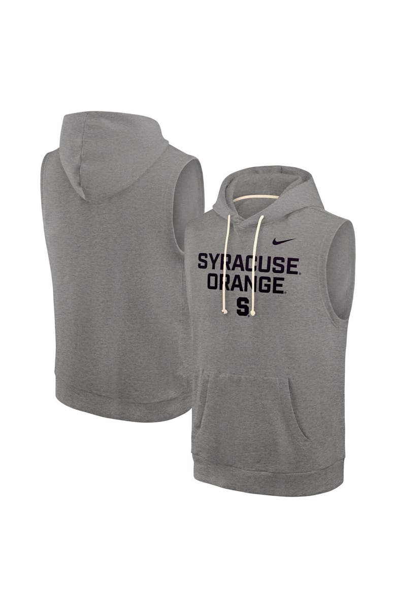 Nike Men's Nike Heather Gray Syracuse Orange Sleeveless Pullover Hoodie, Alternate, color, Heather Gray