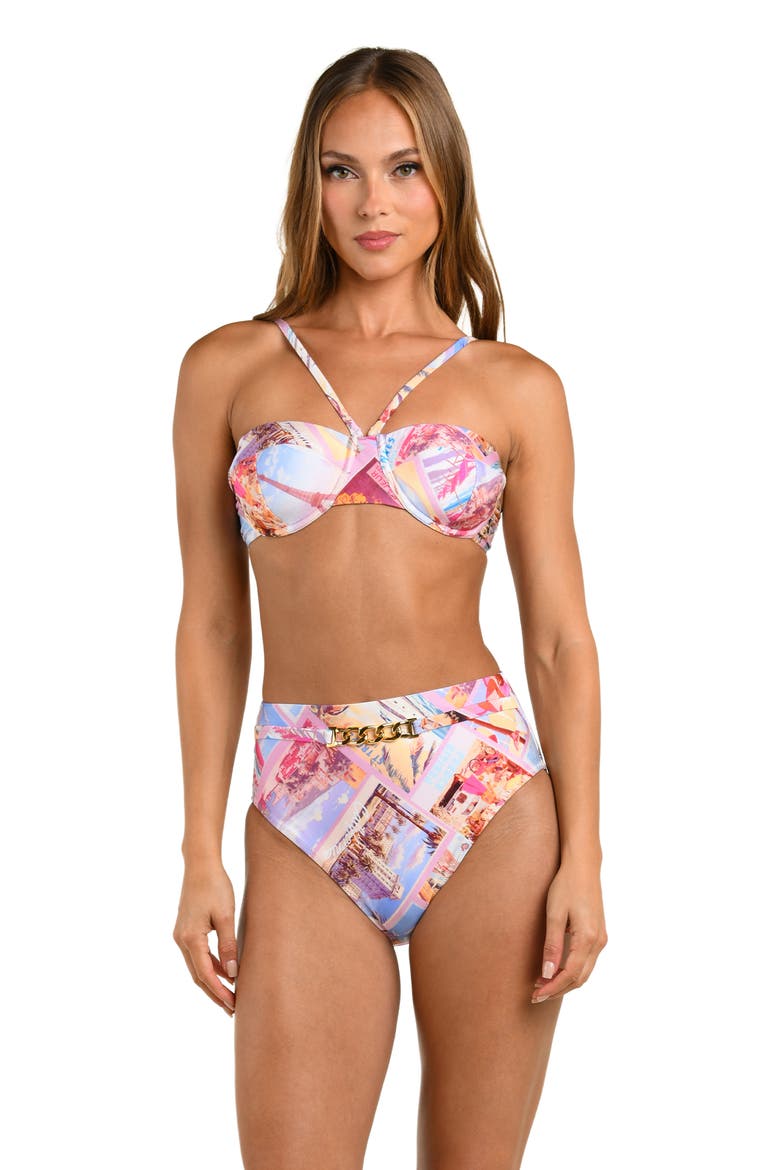 Alexandria Postcard Print Underwire Bikini Top, Alternate, color, PINK MULTI