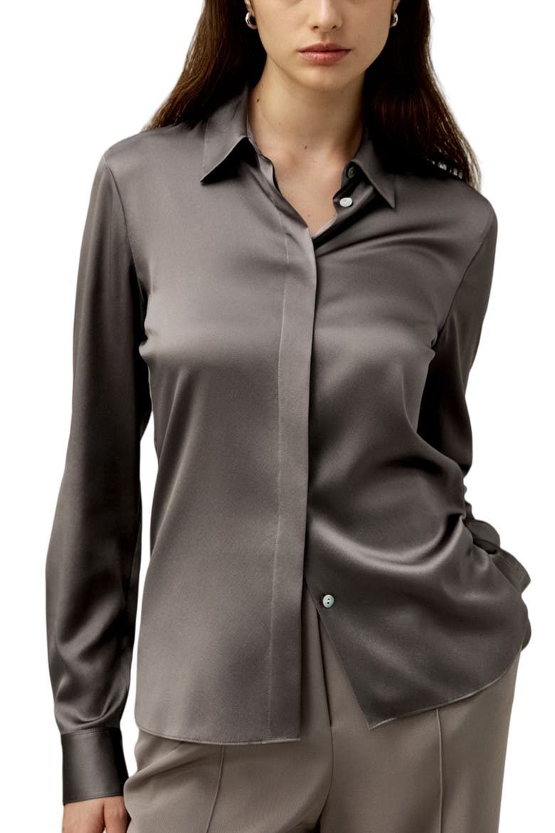 Women's Elegant Silhouette Slim Fit Silk Shirt, Main, color, Mercury