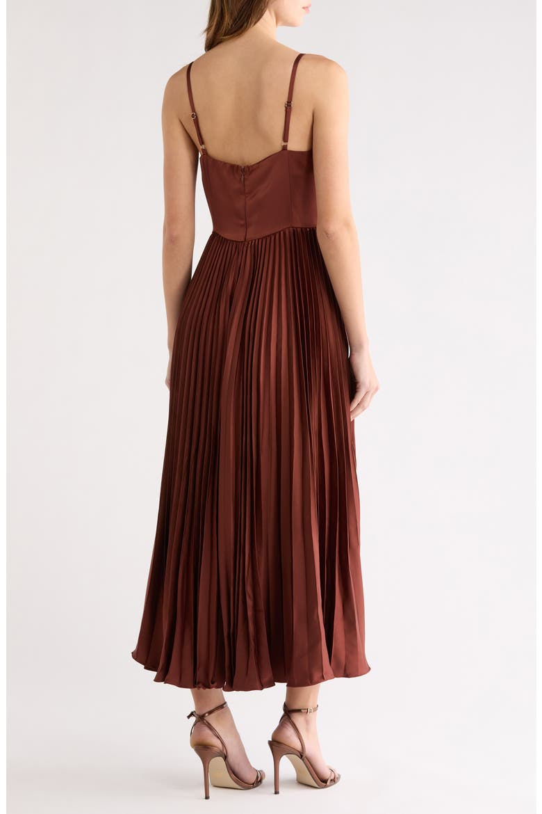 Elyssa Bustier Pleated Satin Dress, Alternate, color, RUST BROWN