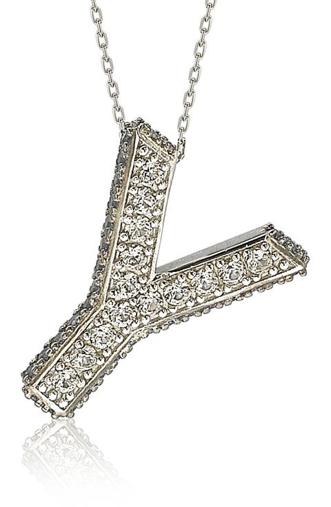 Sterling Silver Lab Created White & Blue Sapphire Accent Initial Pendant Necklace