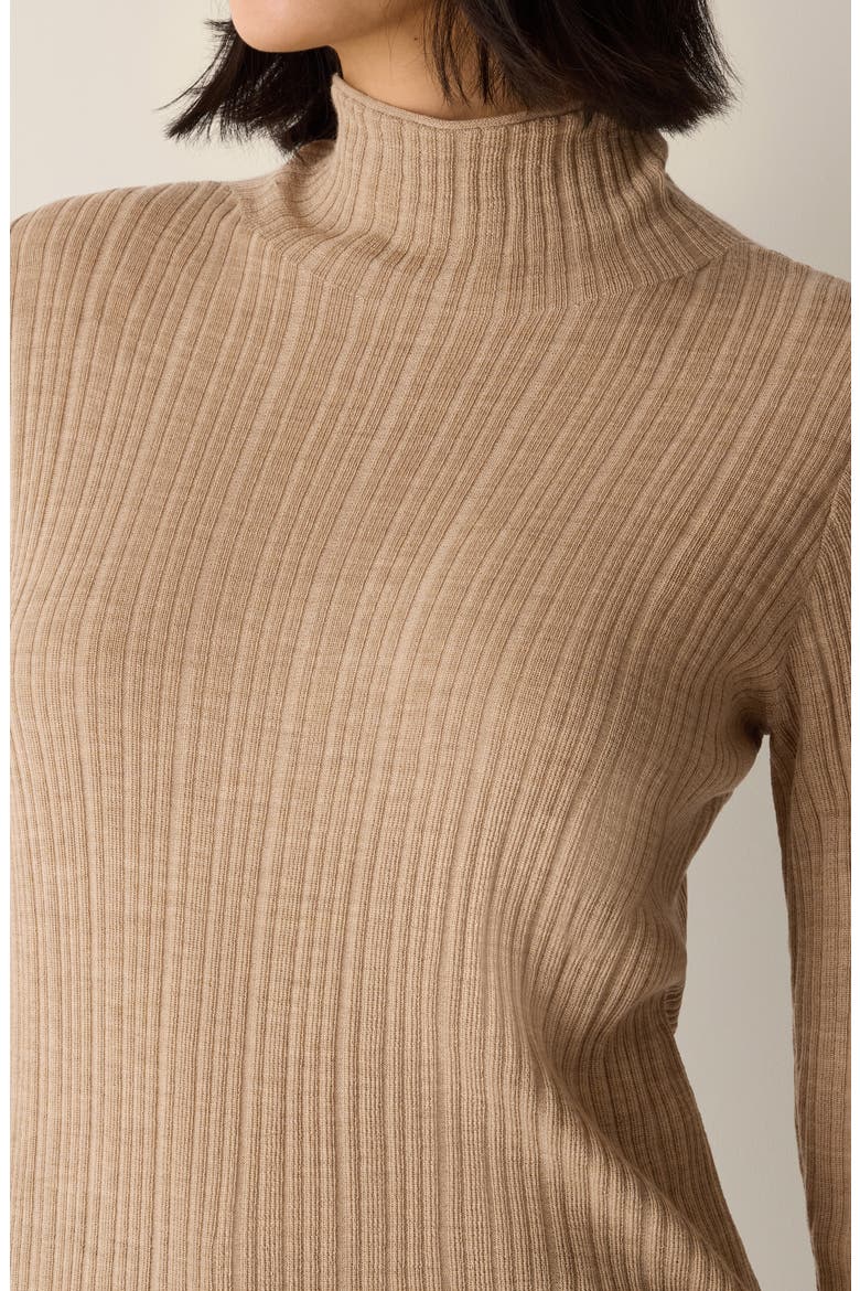 Rib Turtleneck Wool Sweater, Alternate, color, BISCUIT