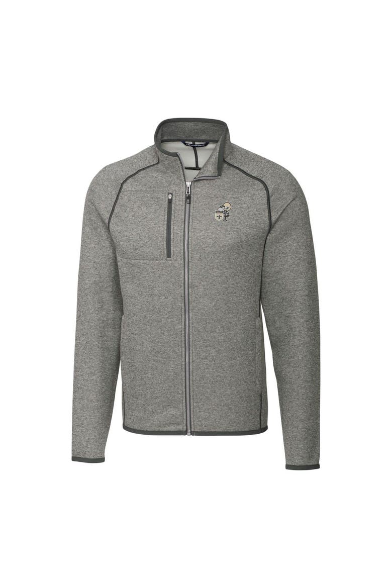 Men's Cutter & Buck Heather Gray New Orleans Saints Throwback Logo Mainsail Sweater-Knit Big & Tall Full-Zip Pullover Jacket, Alternate, color, Heather Gray