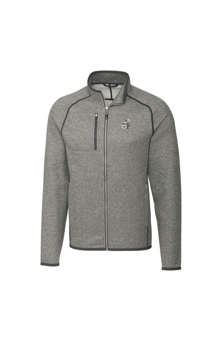 Cutter & Buck Men's Cutter & Buck Heather Gray New Orleans Saints Throwback Logo Mainsail Sweater-Knit Big & Tall Full-Zip Pullover Jacket, Alternate, color, 