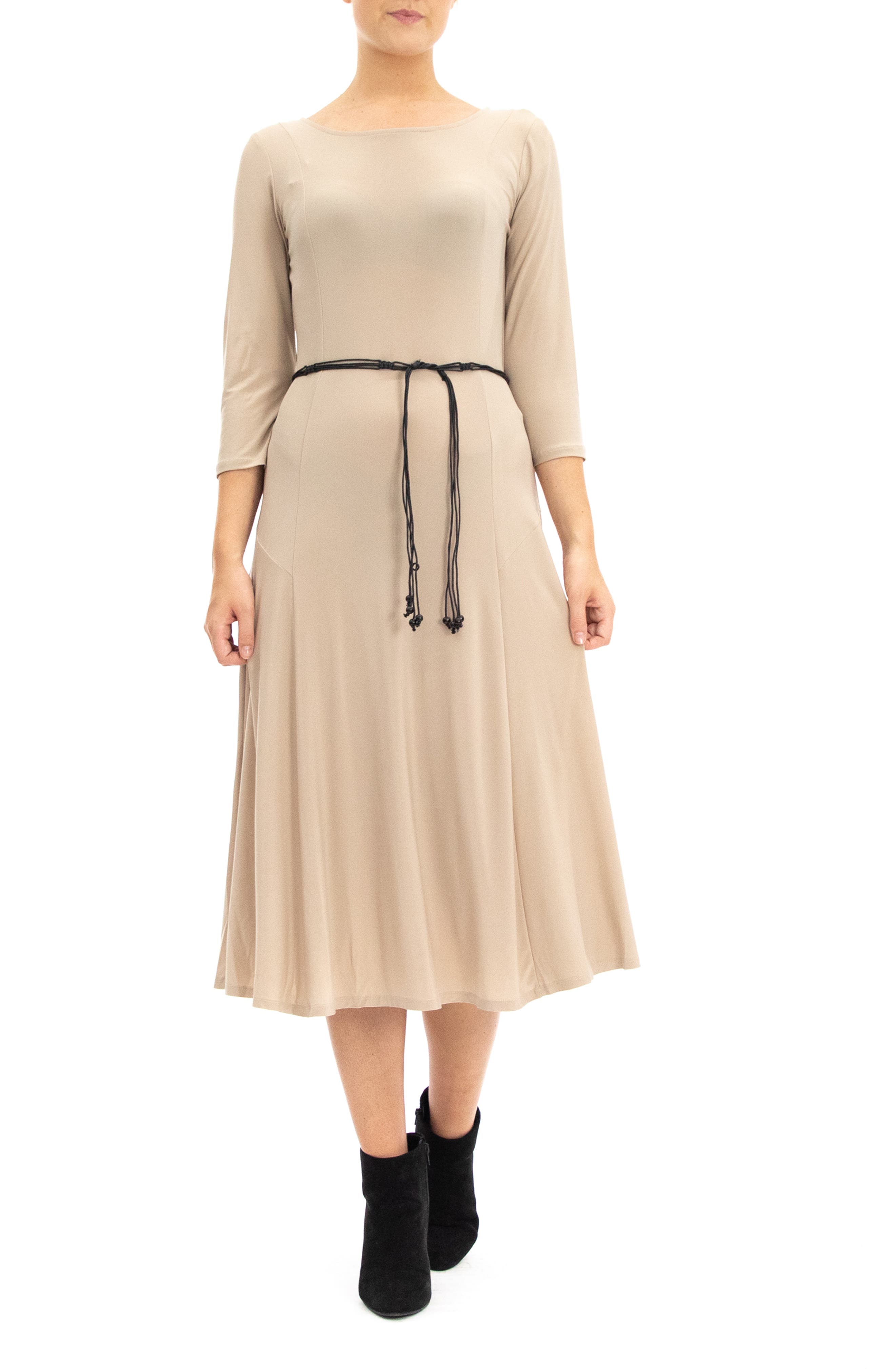 Nina Leonard Waist Belt Midi Dress