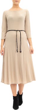 Nina Leonard Waist Belt Midi Dress