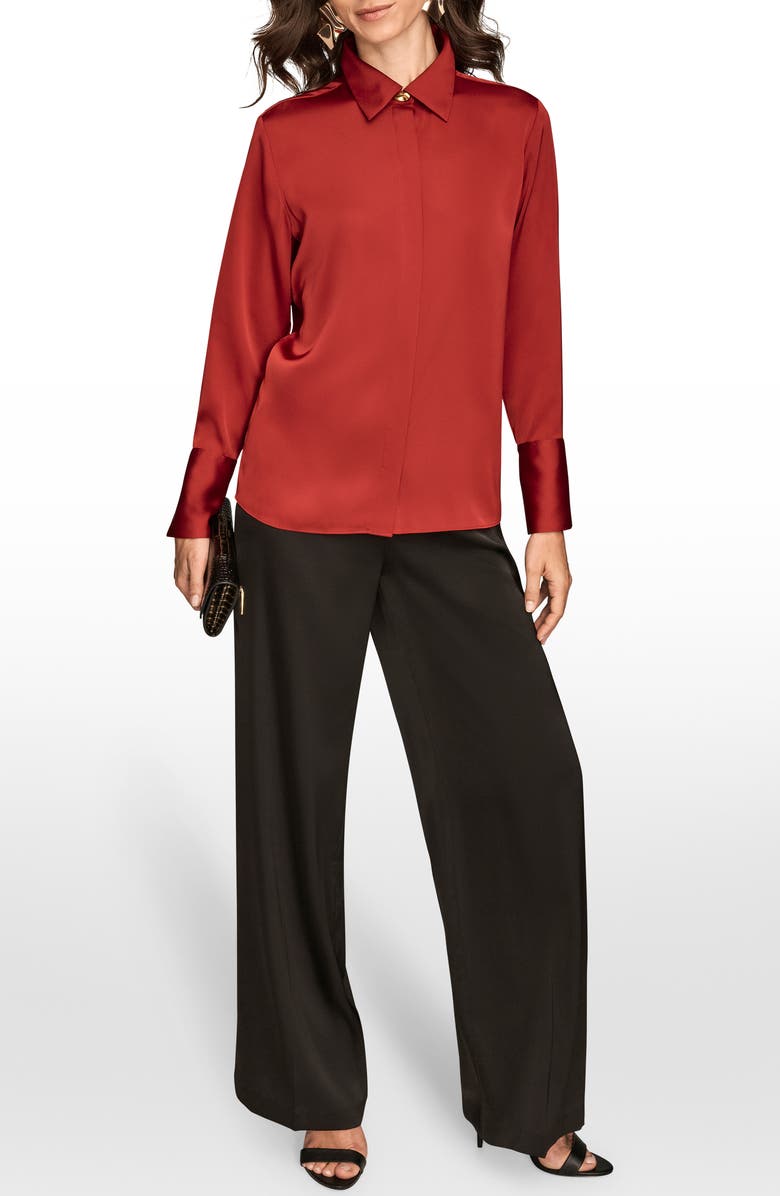 Donna Karan New York Satin Hidden Button-Up Top, Alternate, color, Metropolit
