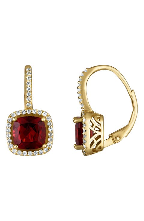 14K Gold Over Silver Gemstone And Diamond Leverback Earrings