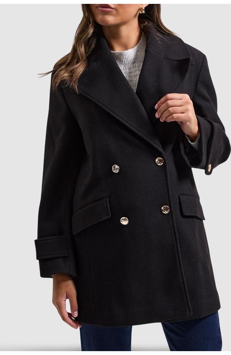 Wallis Mid Length Double Breasted Coat, Alternate, color, Black