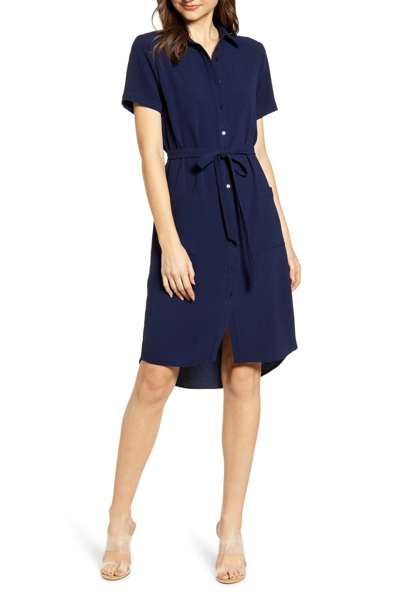 Everyday High/Low Shirt Dress, Main, color, NAVY PEACOAT