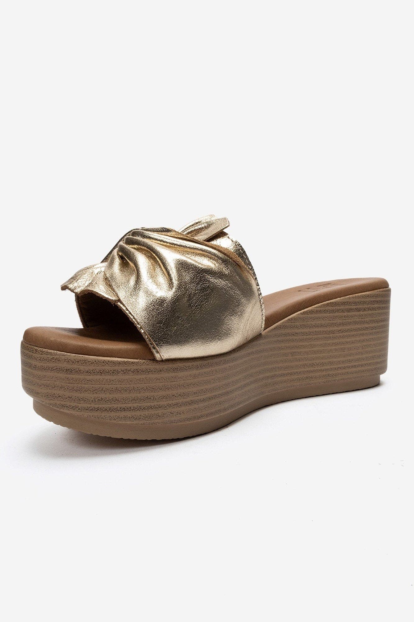 Syndra Bow Wedge Leather Sandal, Alternate, color, Gold Leather