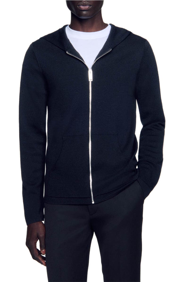 SANDRO Zipped cardigan with hood, Main, color, Black
