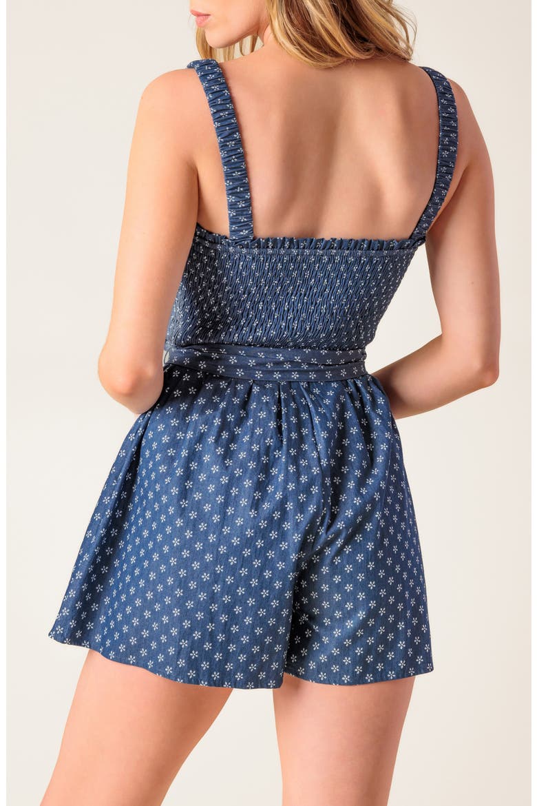 Smocked Tie Waist Romper, Alternate, color, DENIM