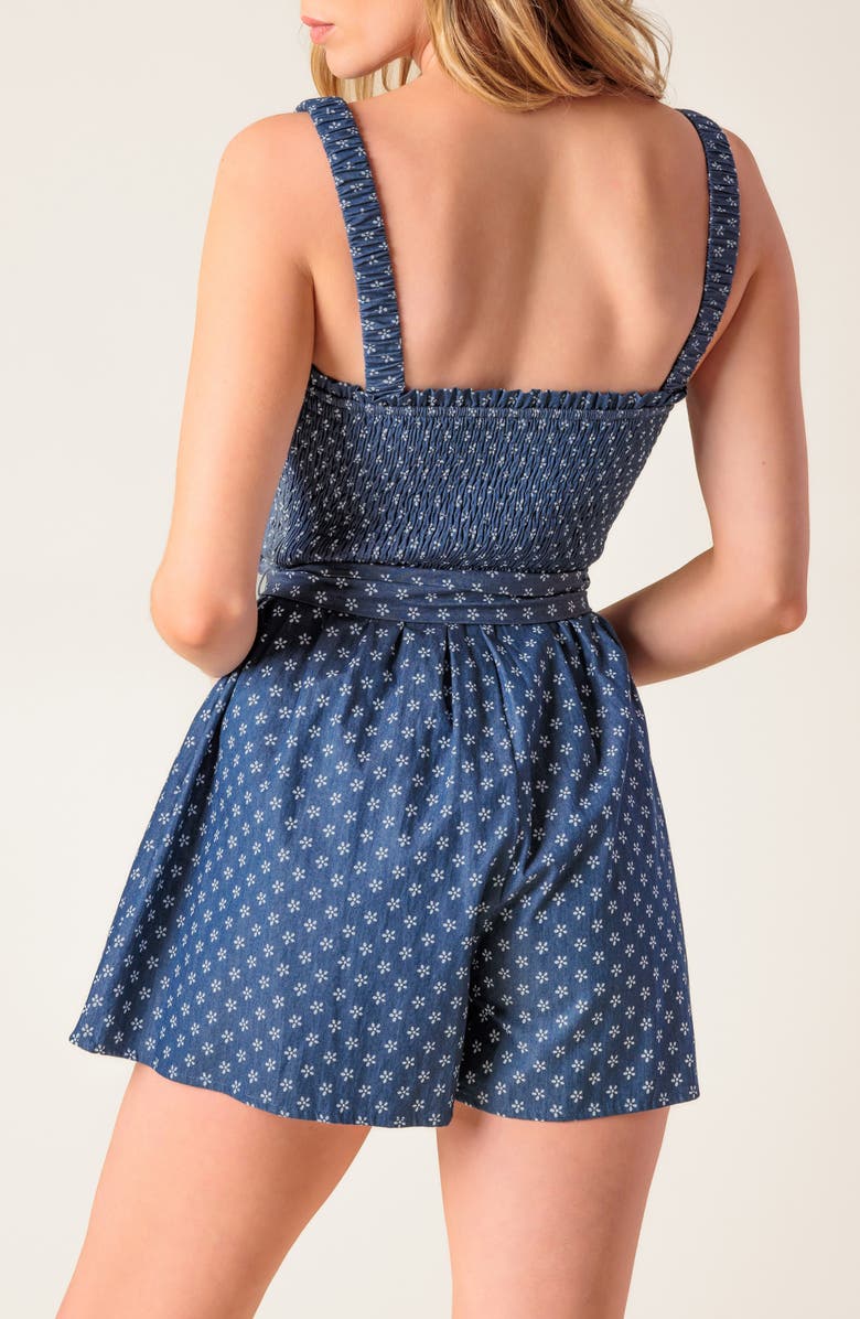 FLYING TOMATO Smocked Tie Waist Romper, Alternate, color, Denim