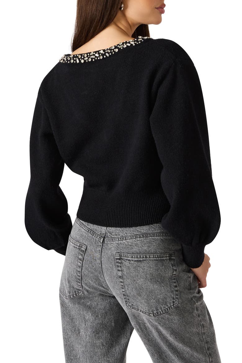 Evilyn Embellished V-Neck Crop Sweater, Alternate, color, BLACK