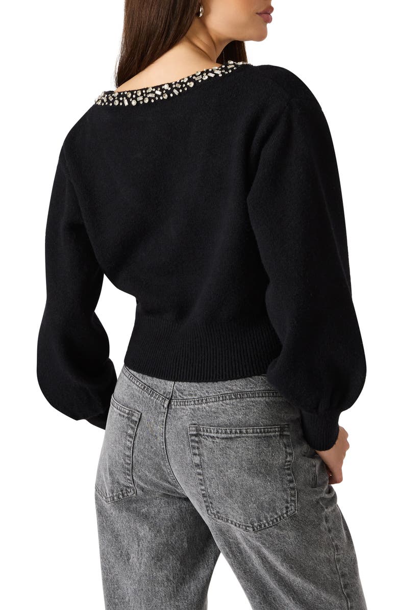 Steve Madden Evilyn Embellished V-Neck Crop Sweater, Alternate, color, Black