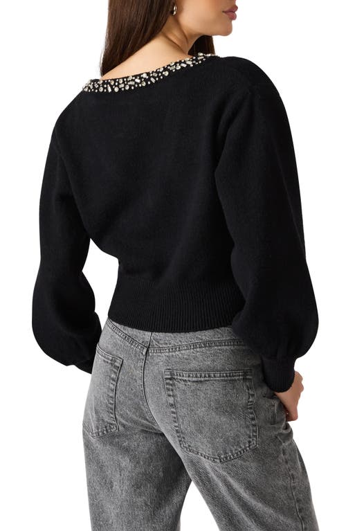 Steve Madden Evilyn Embellished V-neck Crop Sweater In Black