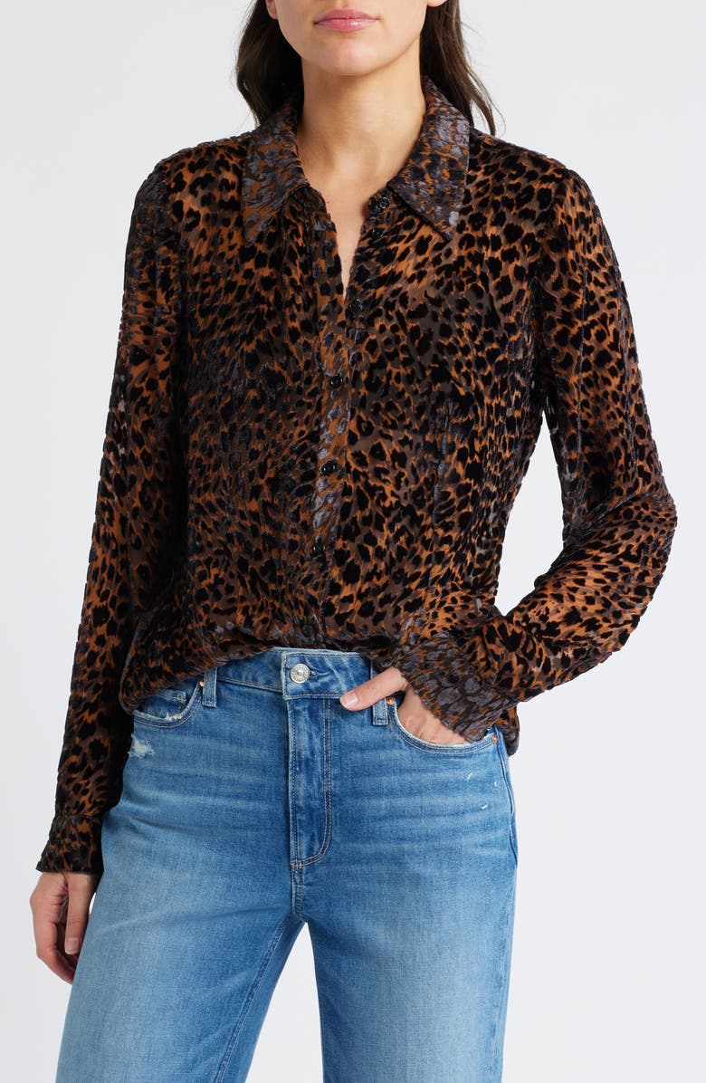 PAIGE Desano Cheetah Velvet Burnout Button-Up Shirt, Main, color, Landslide Multi