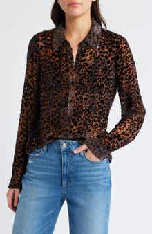 PAIGE Desano Cheetah Velvet Burnout Button-Up Shirt