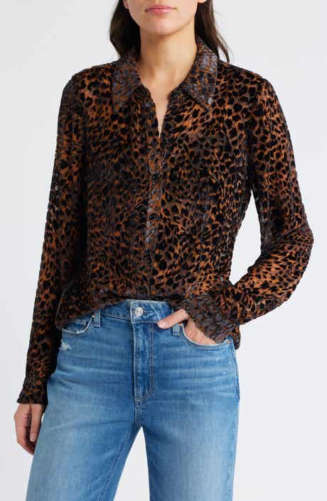 PAIGE Desano Cheetah Velvet Burnout Button-Up Shirt