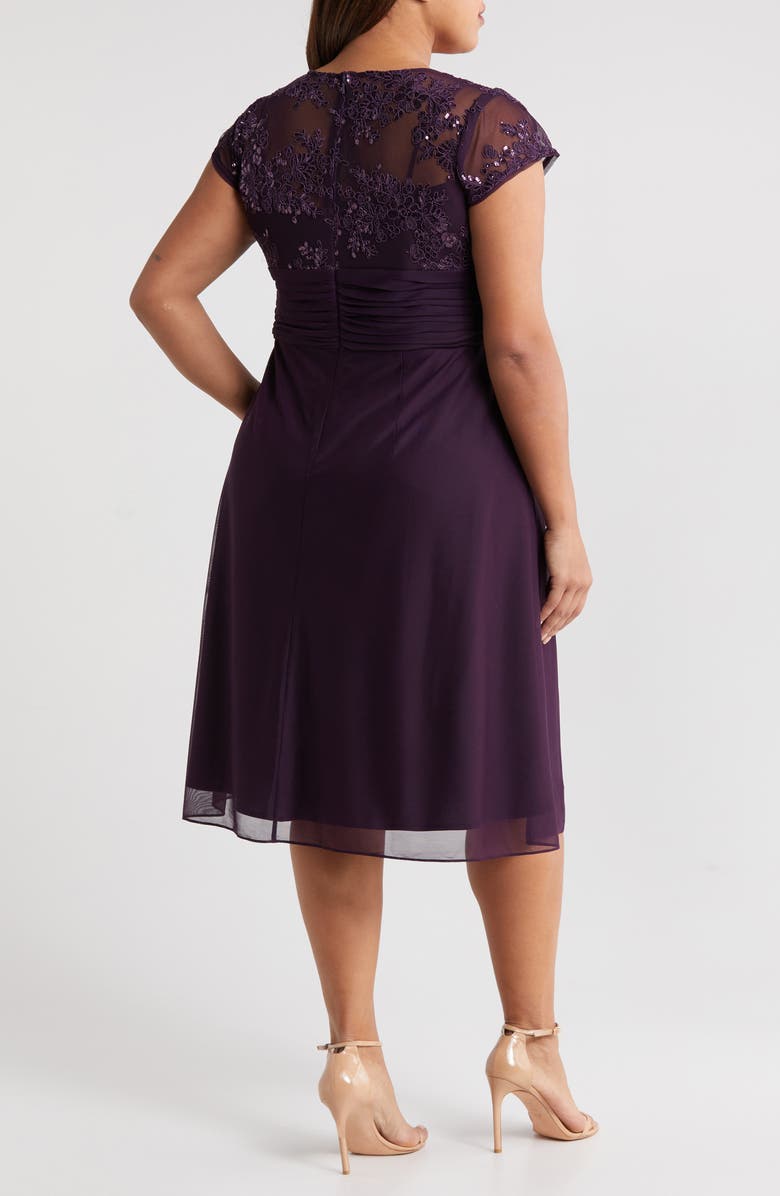 Alex Evenings Metallic Lace Empire Waist Dress, Alternate, color, 