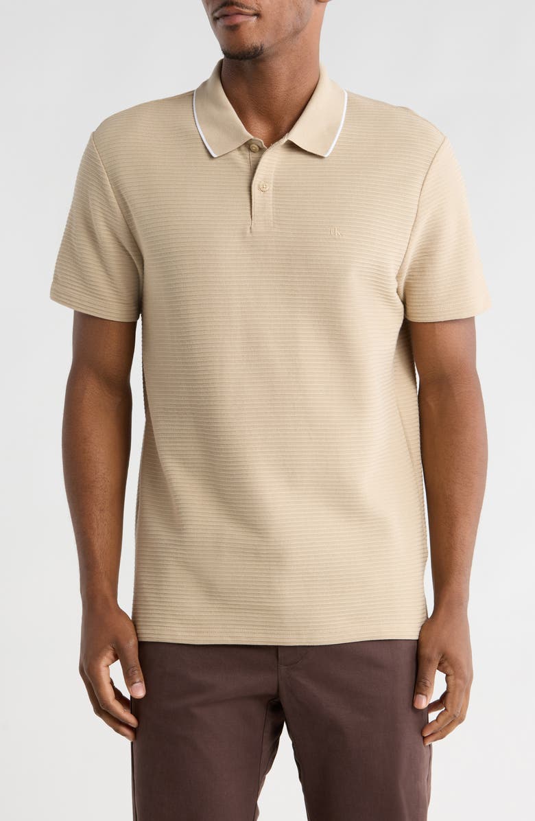 Calvin Klein Thin Stripe Knit Polo, Main, color, White Pepper