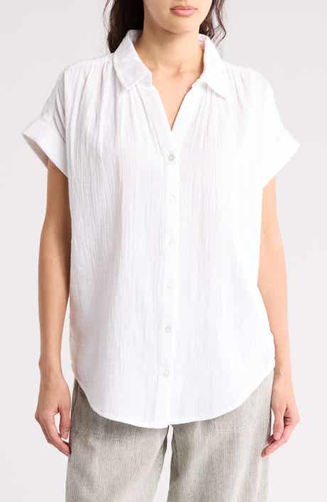 Caslon® Short Sleeve Cotton Gauze Button-Up Shirt