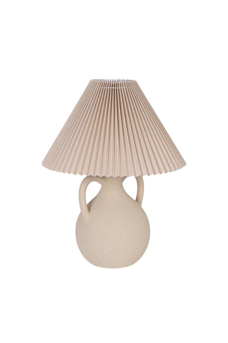 Cream Stoneware Table Lamp with Linen Shade, Main, color, Cream