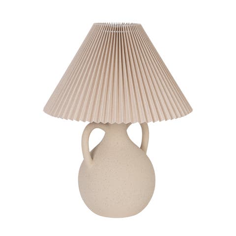 Cream Stoneware Table Lamp with Linen Shade