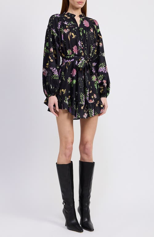 En Saison Harper Metallic Floral Long Sleeve Minidress In Black