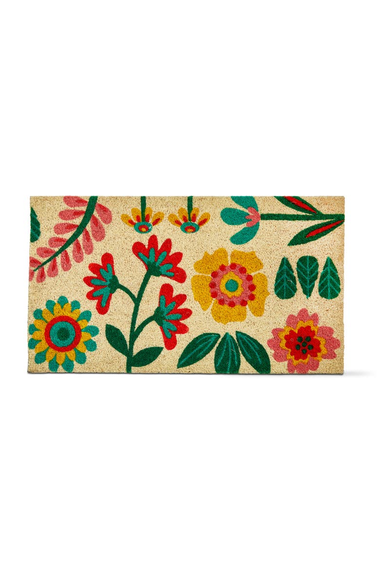 Retro Bloom Non-Slip Coir Doormat Multi 30 x 17 x 1 in, Main, color, Beige