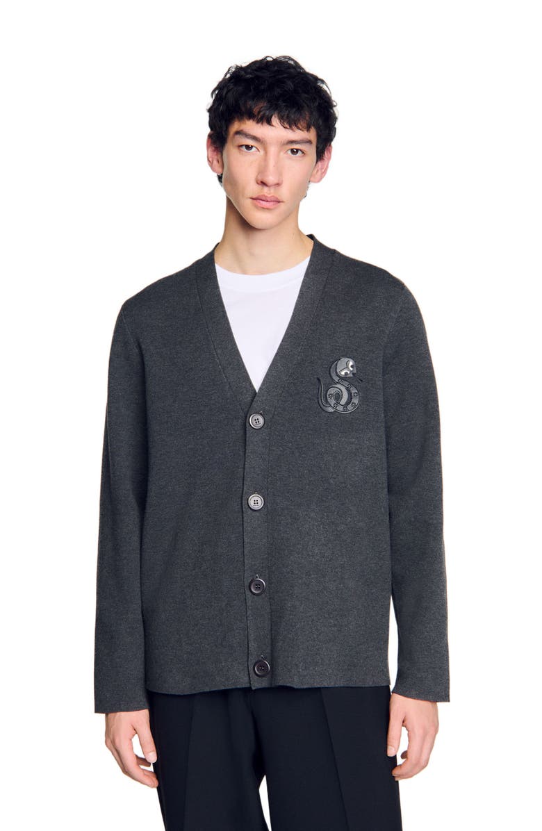 SANDRO Cardigan with snake detail, Main, color, 