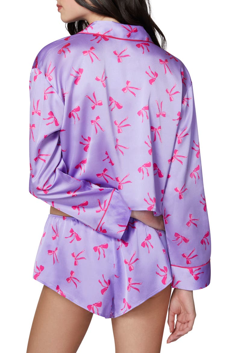 Satin Sleep Crop Pajama Top, Alternate, color, MILLIE LAV BOWS