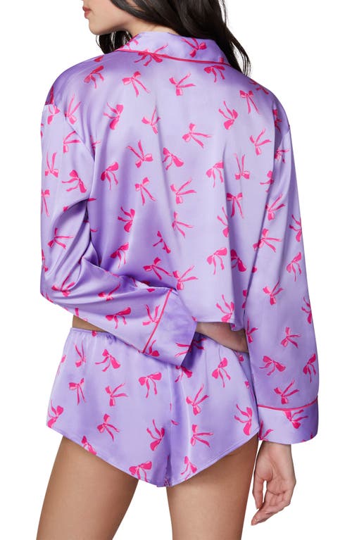 Florence By Mills Satin Sleep Crop Pajama Top In Millie Lavender Bows