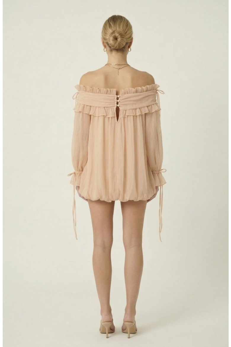 Off Shoulder Ruffle Mini Dress, Alternate, color, Peach