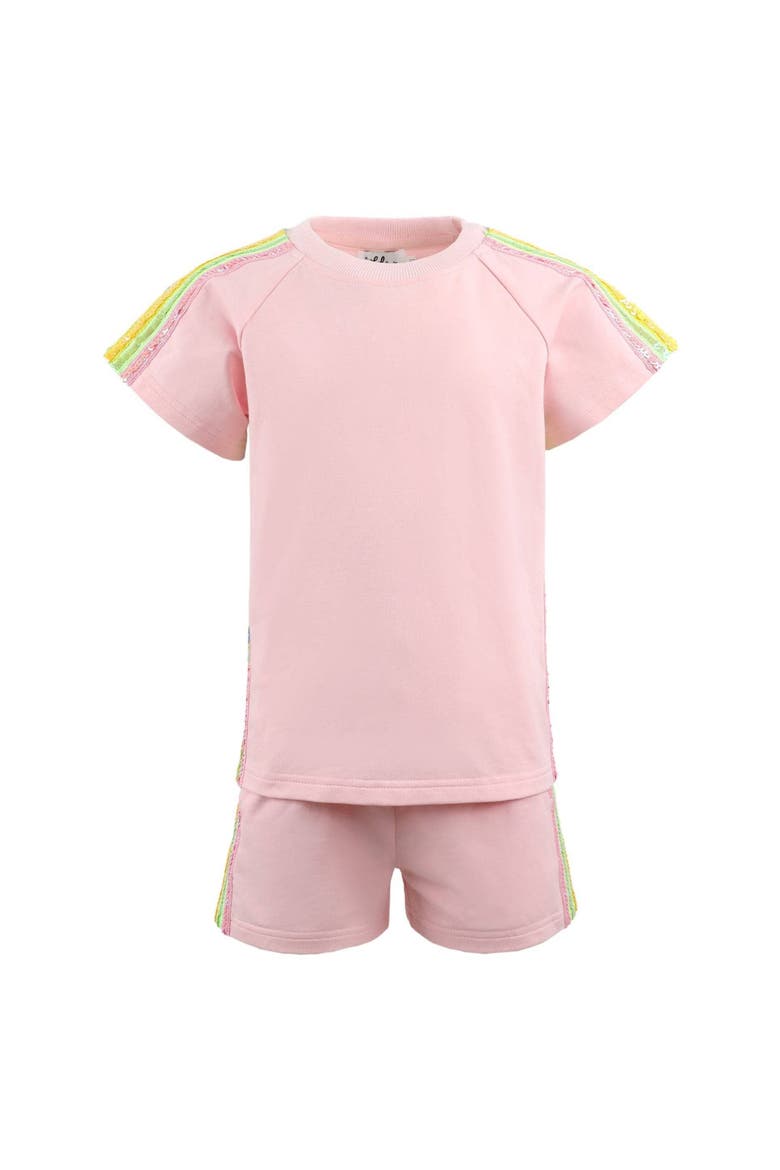 Rainbow Stripe Short Set, Main, color, Pink